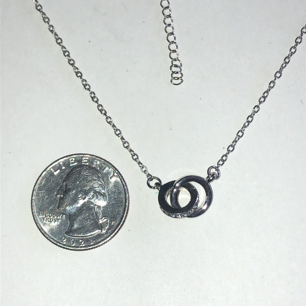 Silver Tone Interlocking Rhinestone Circle Pendan… - image 4